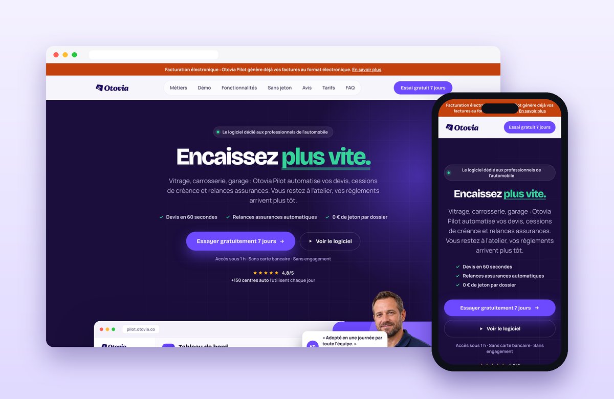 Le site partenaire.otovia.co sur ordinateur et téléphone